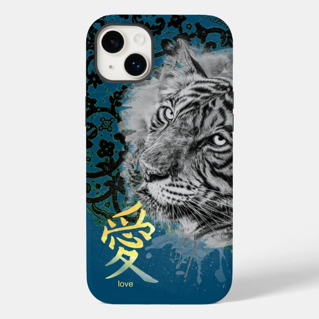 IPHONE-FALL ANTIQUE LACE-GEMALTETE TIGER-KANJI-LIE Case-Mate iPhone HÜLLE (Rückseite)