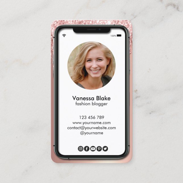 iPhone Handy Instagram Blogger Rose Gold Tropfen Visitenkarte (Vorderseite)