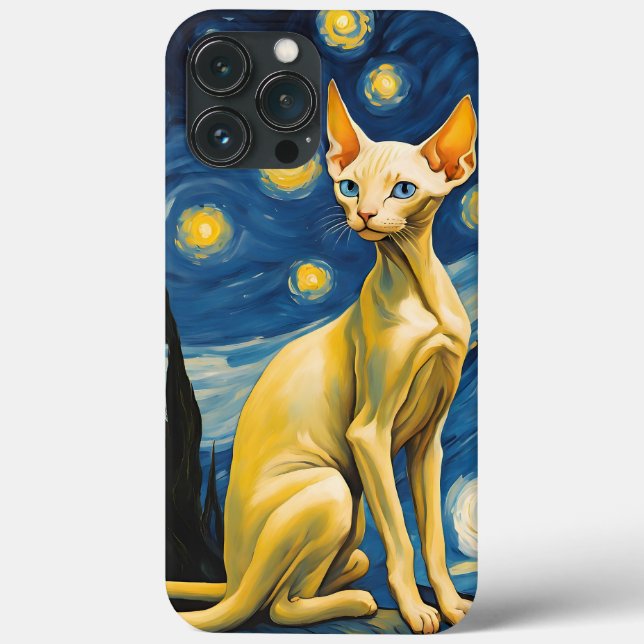 iPhone Hülle | Elf Sphynx Cat Painting Art Van Gog (Rückseite)