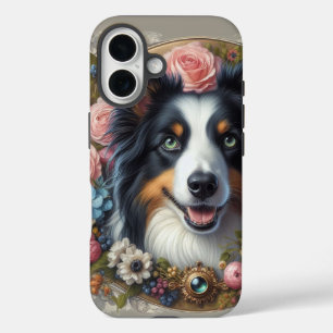 iPhone / iPad-Hülle Border Collie mit rosa Rose 16 Hülle