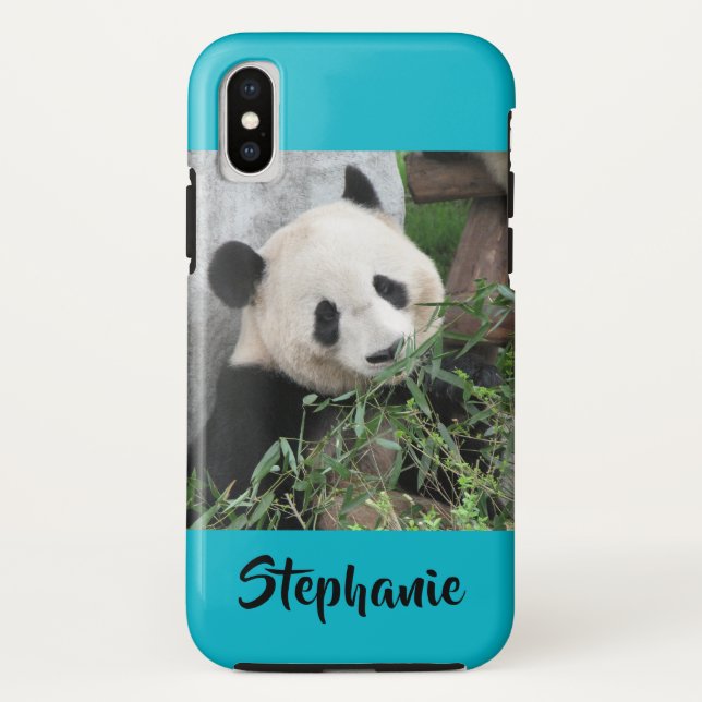 iPhone X Tough Case Großes Panda Typografie Blau  (Rückseite)