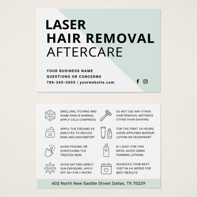 IPL Laser Hair Removal Aftercare Instructions Card (Vorne & Hinten)