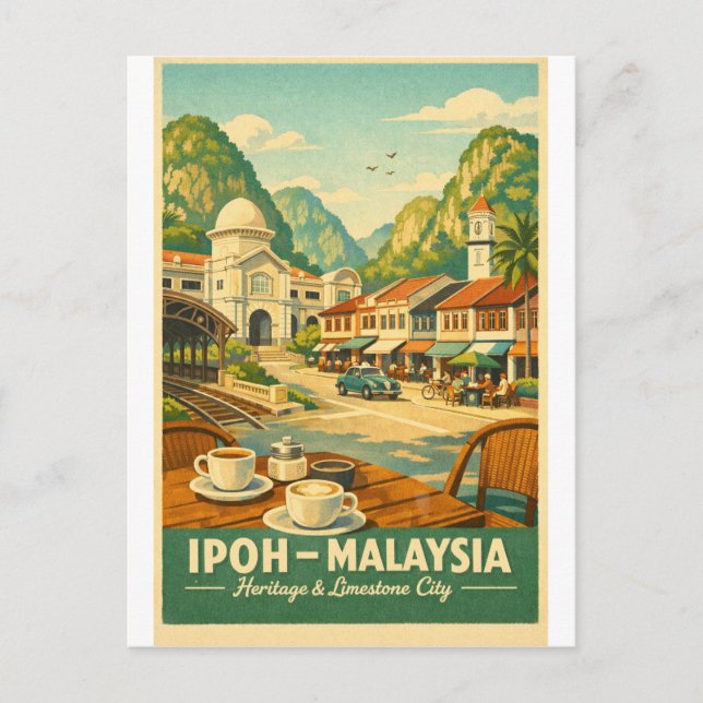 Ipoh City, Malaysia retro travel Postkarte (Vorderseite)