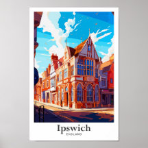 Ipswich England Vintage Travel Illustration
