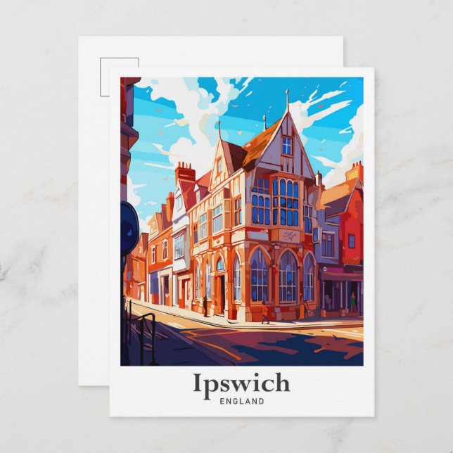 Ipswich England Vintage Travel Illustration Postkarte (Vorne/Hinten)