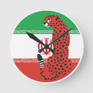 Iran Cheetah Nationale iranische Tierflagge Runde Wanduhr