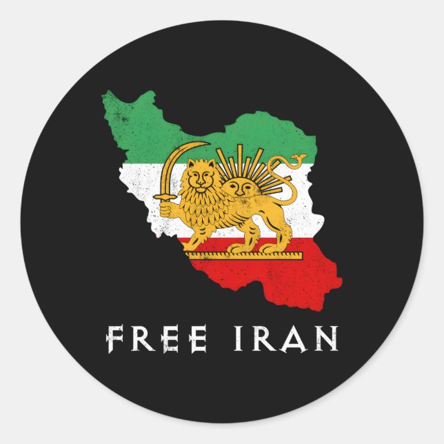 Iran Flag Karte Lion Sun Schwert frei Iran Unterst Runder Aufkleber (Vorderseite)