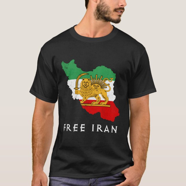 Iran Flag Karte Lion Sun Schwert frei Iran Unterst T-Shirt (Vorderseite)
