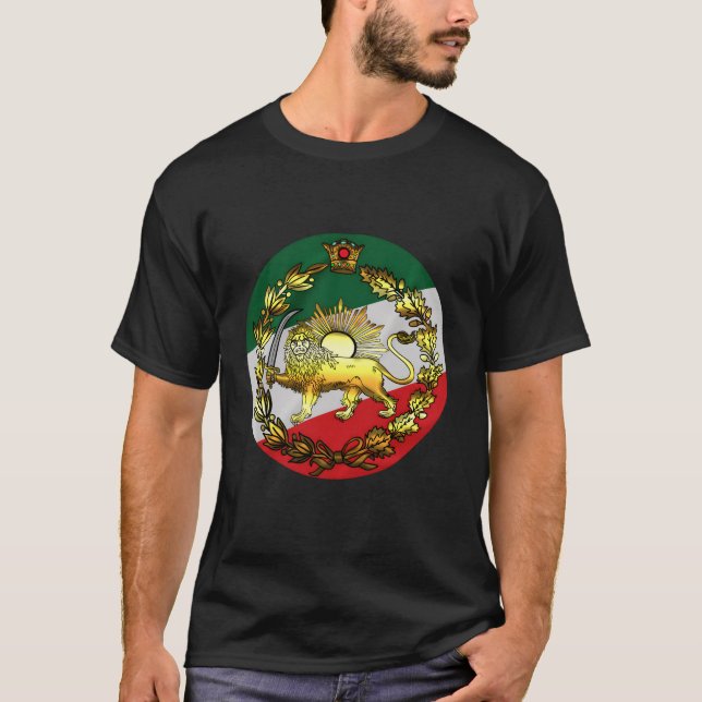 Iran-Flagge mit Löwen und Krone T-Shirt (Vorderseite)