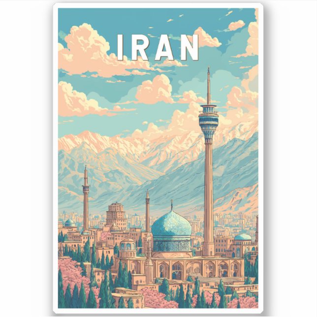 Iran Illustration Travel Art Vintage Aufkleber (Vorderseite)