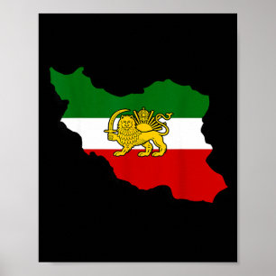 Iran Karte Löwe Und Sonne Persisch Pahlavi-Flagge  Poster