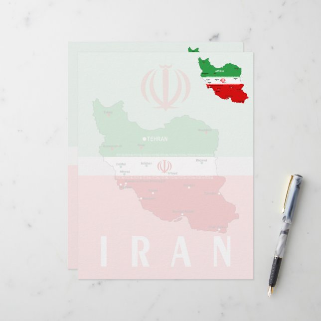 Iran Karte mit Flagge und Emblem (Vorderseite/Rückseite Beispiel)