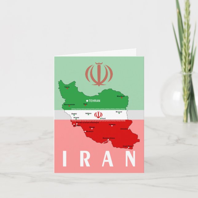 Iran Karte mit Flagge und Emblem (Vorderseite)