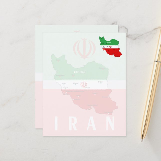 Iran Karte mit Flagge und Emblem (Vorderseite/Rückseite Beispiel)