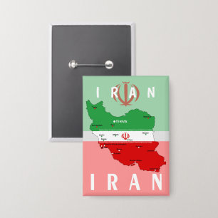 Iran Karte mit Flagge und Emblem Button