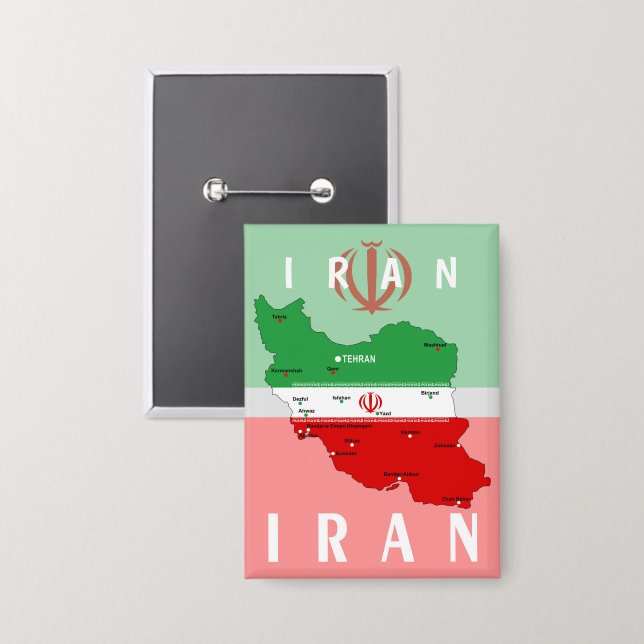 Iran Karte mit Flagge und Emblem Button (Vorderseite/Rückseite)