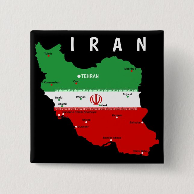 Iran Karte mit Flagge und Emblem Button (Vorderseite)