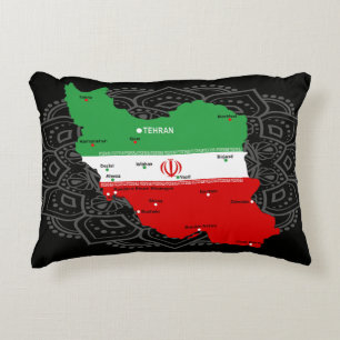 Iran Karte mit Flagge und Emblem Dekokissen