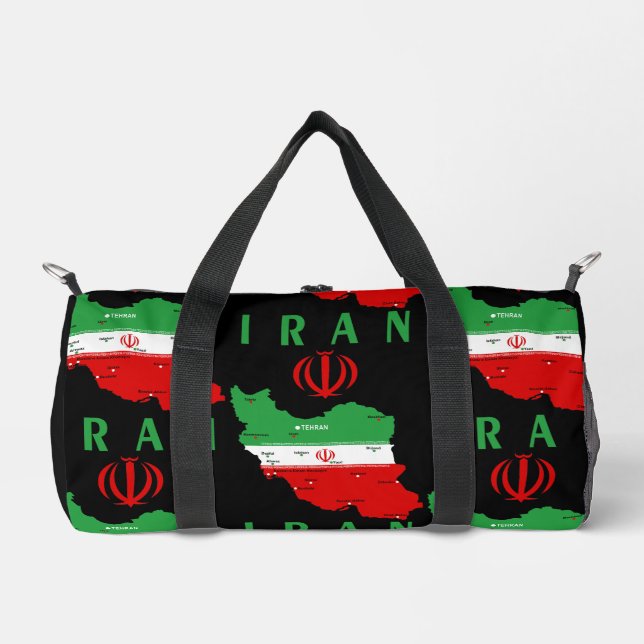 Iran Karte mit Flagge und Emblem Duffle Bag (Vorderseite)