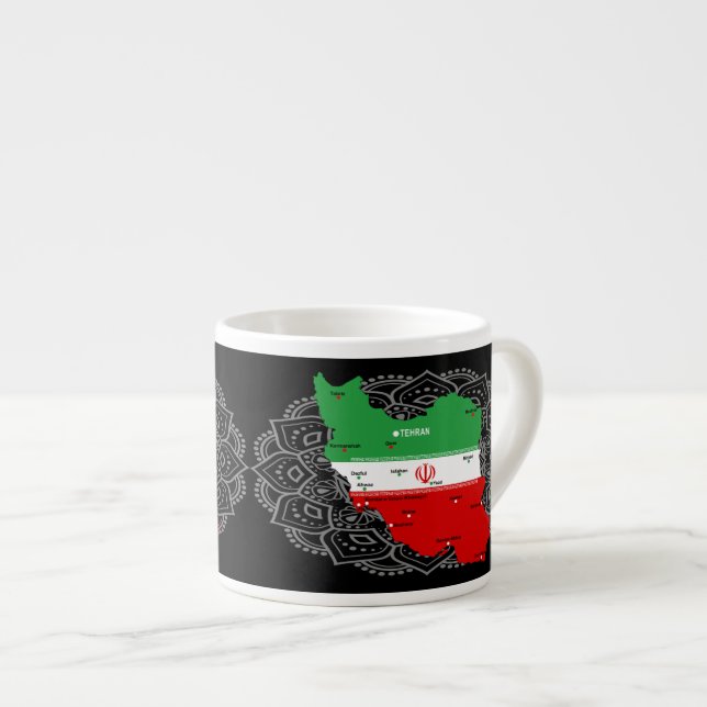 Iran Karte mit Flagge und Emblem Espressotasse (Vorderseite Rechts)