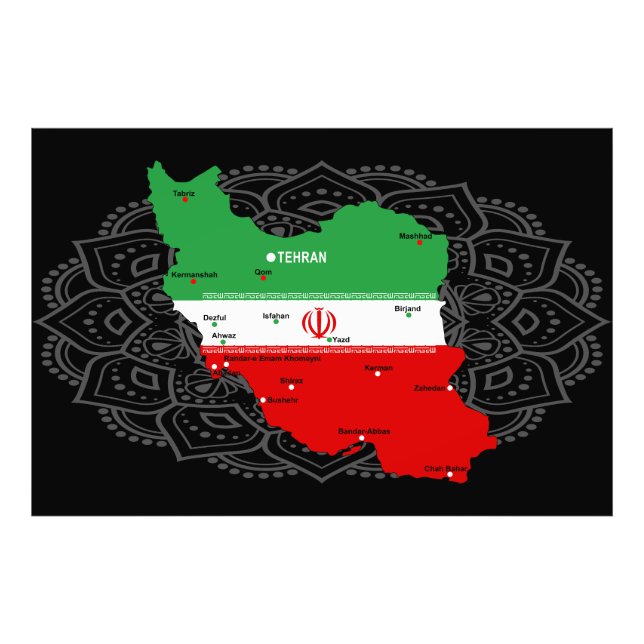 Iran Karte mit Flagge und Emblem Fotodruck (Vorne)
