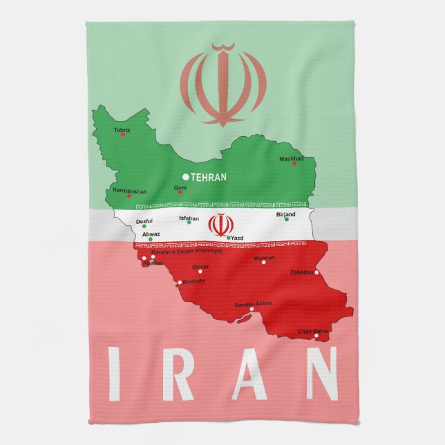 Iran Karte mit Flagge und Emblem Geschirrtuch (Vertikal)