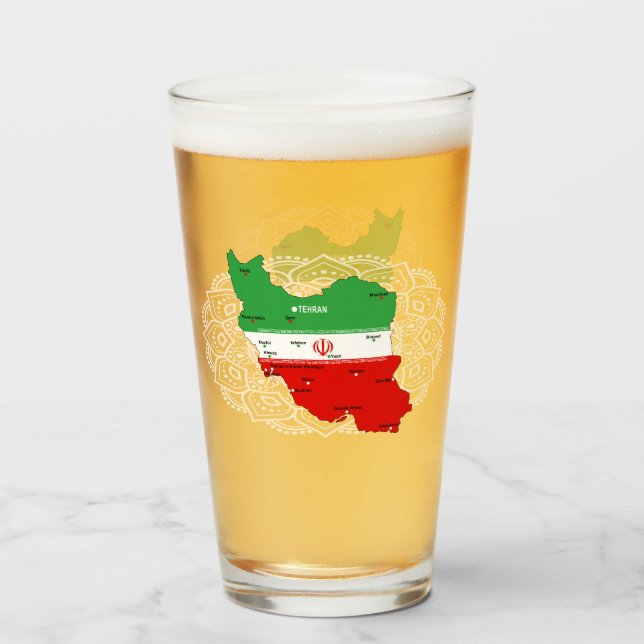 Iran Karte mit Flagge und Emblem Glas (Vorne (Gefüllt))