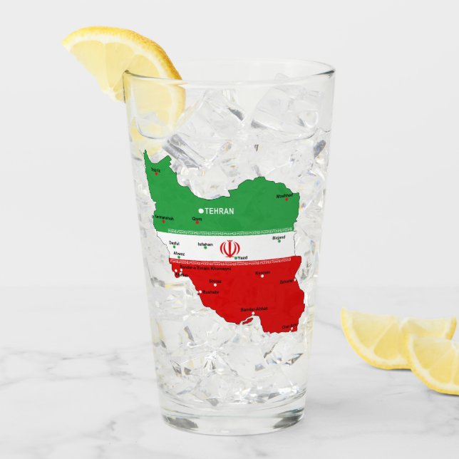 Iran Karte mit Flagge und Emblem Glas (Vorderseite Ice)