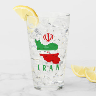 Iran Karte mit Flagge und Emblem Glas