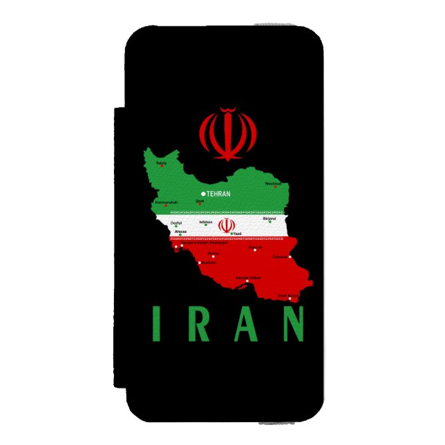 Iran Karte mit Flagge und Emblem Incipio iPhone Geldbeutel-Hülle (Folio Vorderseite)