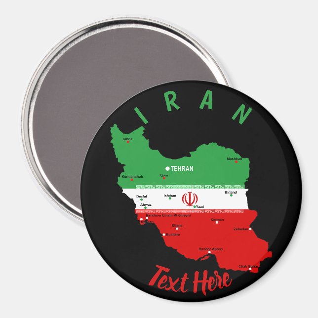 Iran Karte mit Flagge und Emblem Magnet (Vorderseite/Rückseite)