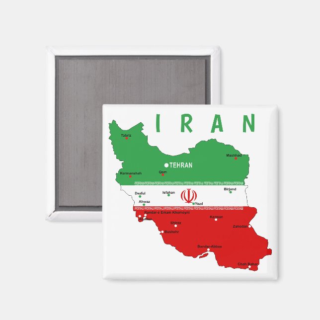 Iran Karte mit Flagge und Emblem Magnet (Vorderseite/Rückseite)