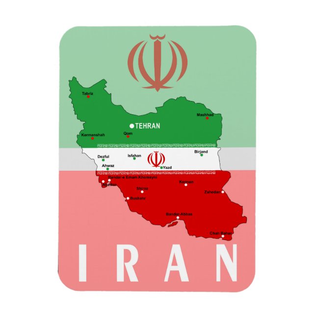 Iran Karte mit Flagge und Emblem Magnet (Vertikal)