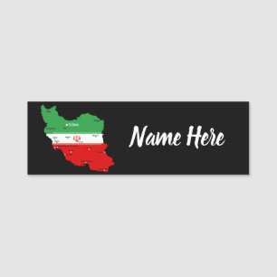 Iran Karte mit Flagge und Emblem Namensschild