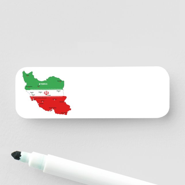 Iran Karte mit Flagge und Emblem Namensschild (Beispiel)