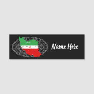 Iran Karte mit Flagge und Emblem Namensschild