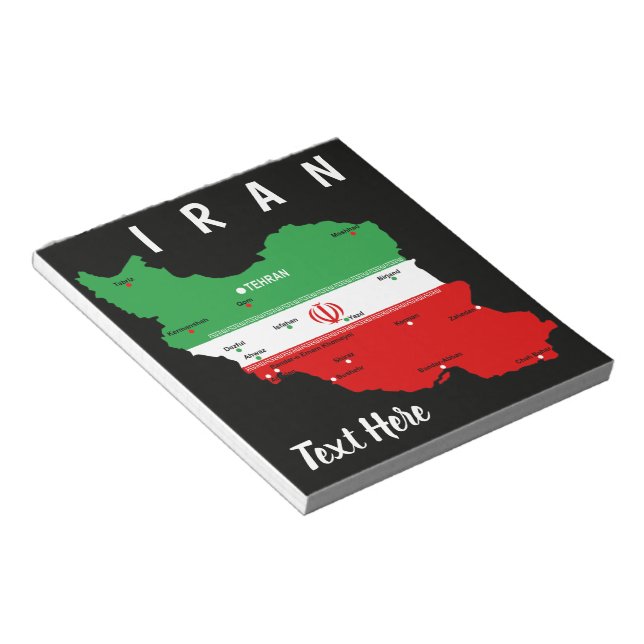Iran Karte mit Flagge und Emblem Notizblock (angewinkelt)