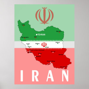 Iran Karte mit Flagge und Emblem Poster