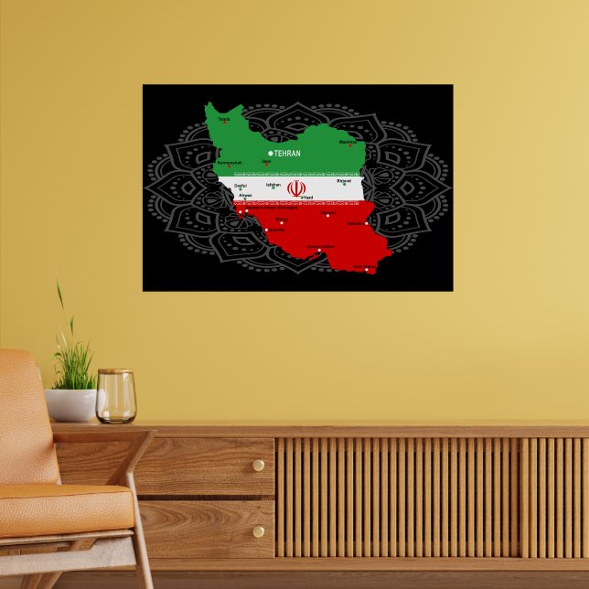 Iran Karte mit Flagge und Emblem Poster (Wohnzimmer 2)