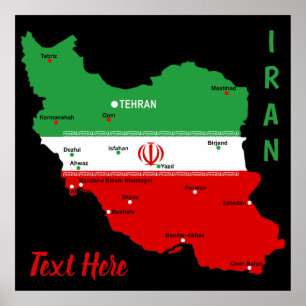 Iran Karte mit Flagge und Emblem Poster