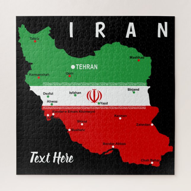 Iran Karte mit Flagge und Emblem Puzzle (Vertikal)