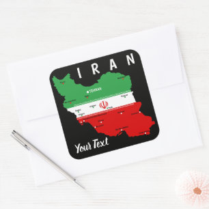 Iran Karte mit Flagge und Emblem Quadratischer Aufkleber
