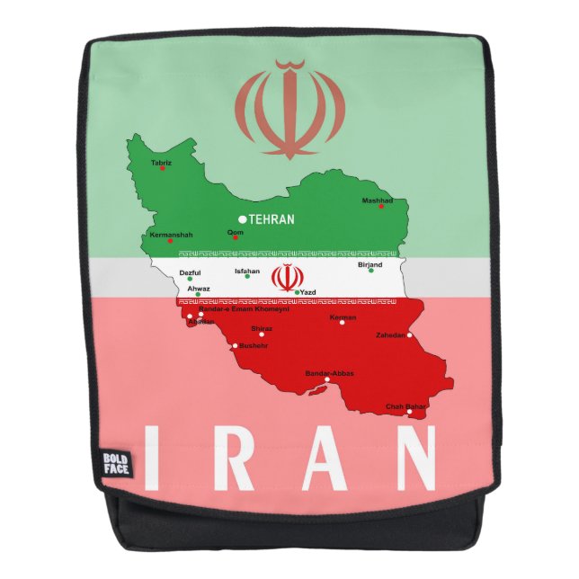 Iran Karte mit Flagge und Emblem Rucksack (Vorderseite)