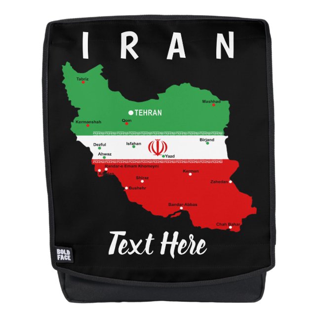 Iran Karte mit Flagge und Emblem Rucksack (Vorderseite)