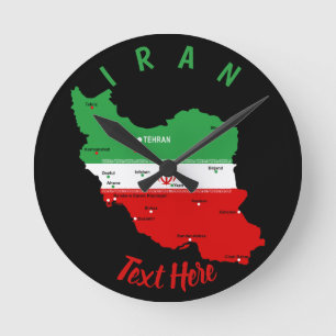 Iran Karte mit Flagge und Emblem Runde Wanduhr