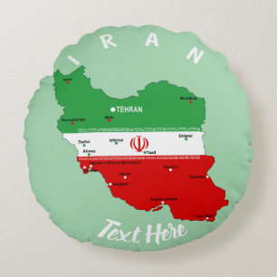 Iran Karte mit Flagge und Emblem Rundes Kissen