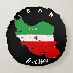 Iran Karte mit Flagge und Emblem Rundes Kissen