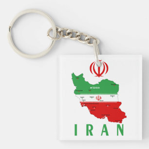 Iran Karte mit Flagge und Emblem Schlüsselanhänger