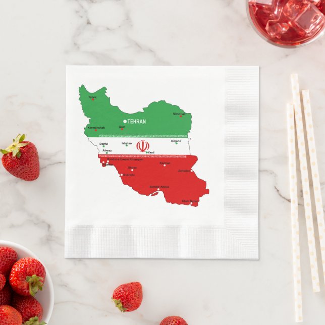 Iran Karte mit Flagge und Emblem Serviette (Beispiel)