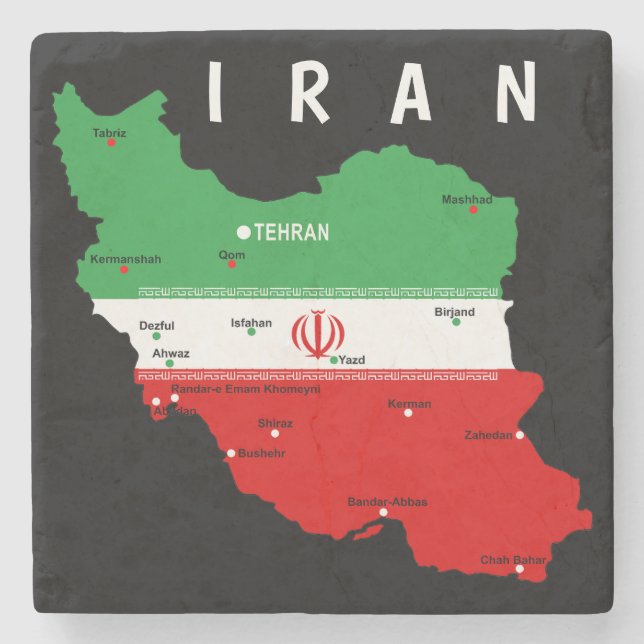Iran Karte mit Flagge und Emblem Steinuntersetzer (Vorderseite)